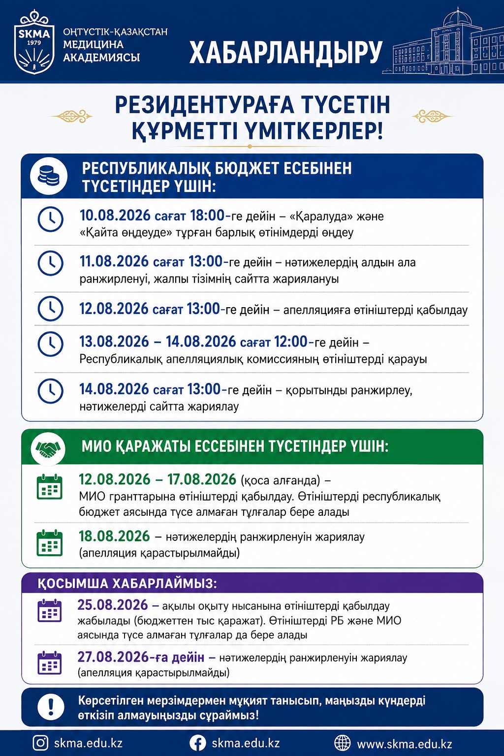 Резидентураға түсуші құрметті үміткерлер!